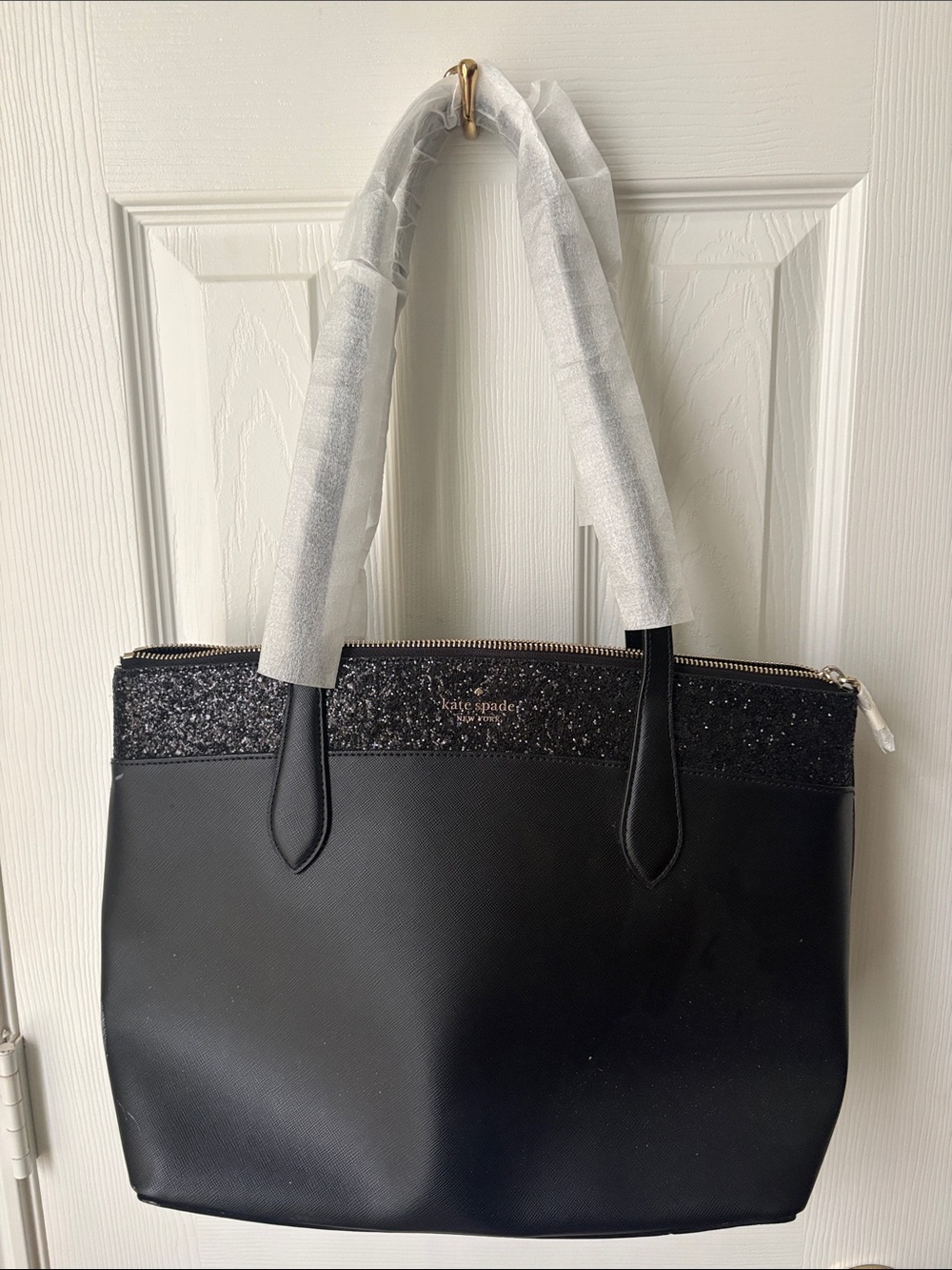 kate spade Black Tote with Glitter Trim